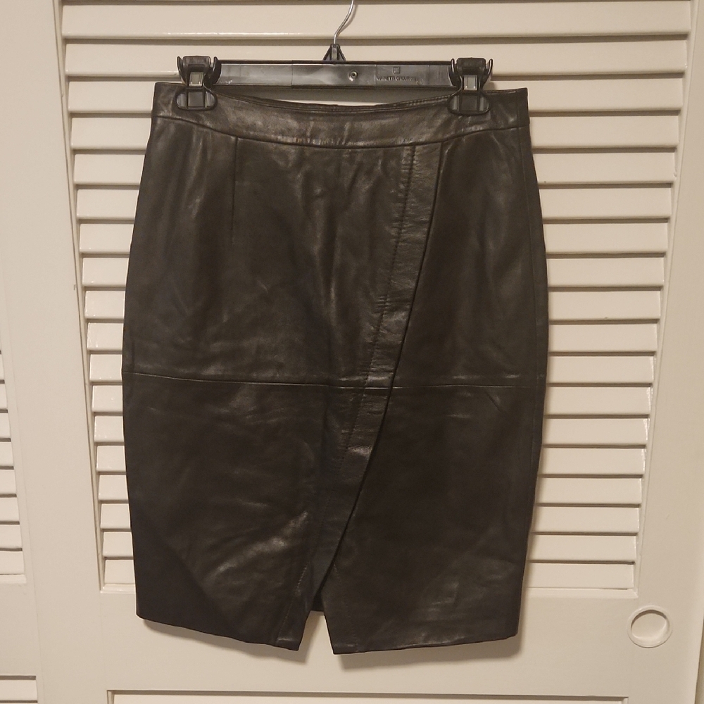 Halogen Dark Brown Leather Pencil Skirt